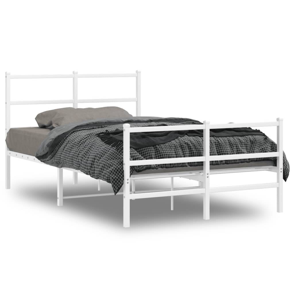 Metal Bed Frame without Mattress with Footboard with Headboard & Footboard White 120 cm 190 cm