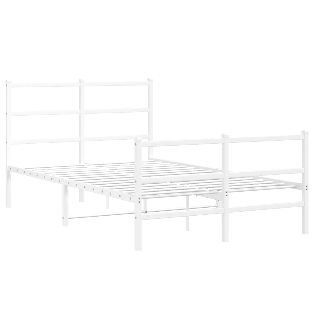 Metal Bed Frame without Mattress with Footboard with Headboard & Footboard White 120 cm 190 cm