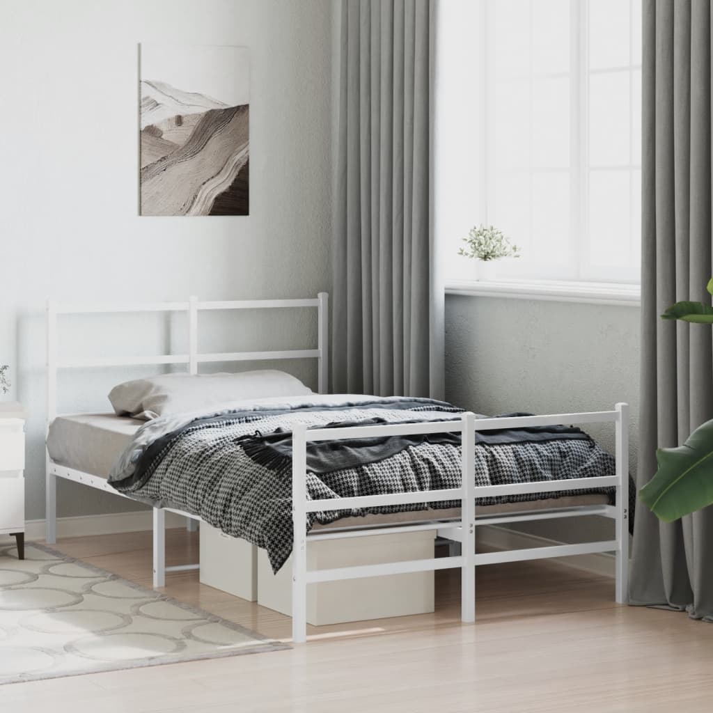 Metal Bed Frame without Mattress with Footboard with Headboard & Footboard White 120 cm 190 cm