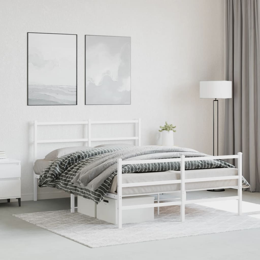Metal Bed Frame without Mattress with Footboard with Headboard & Footboard White 140 cm 190 cm