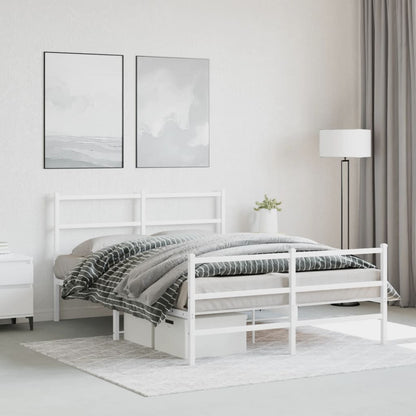 Metal Bed Frame without Mattress with Footboard with Headboard & Footboard White 140 cm 190 cm