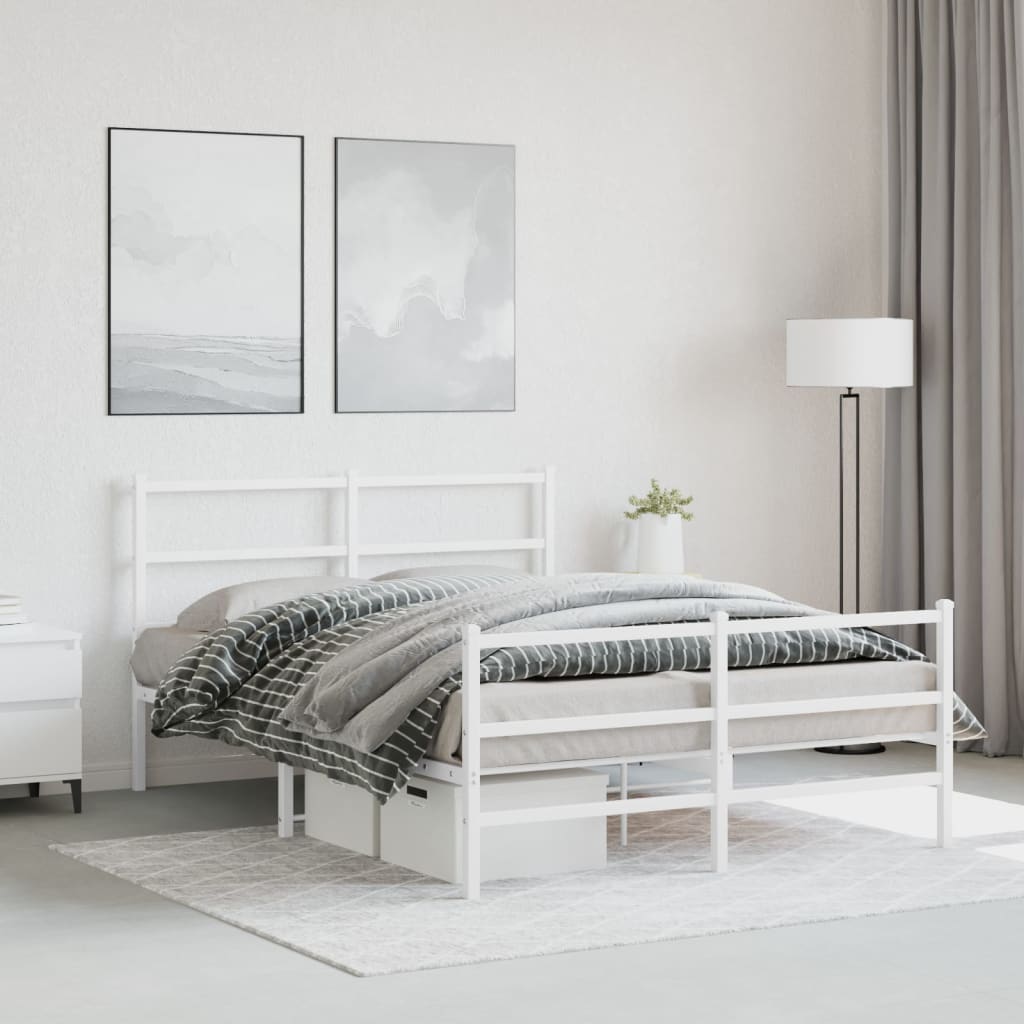 Metal Bed Frame without Mattress with Footboard with Headboard & Footboard White 140 cm 200 cm
