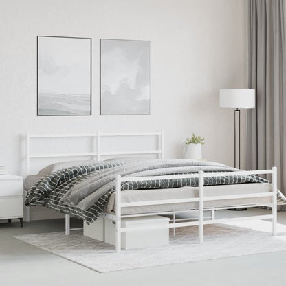 Metal Bed Frame without Mattress with Footboard with Headboard & Footboard White 150 cm 200 cm