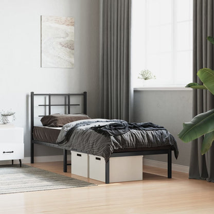 Metal Bed Frame without Mattress with Headboard Black 75 cm 190 cm