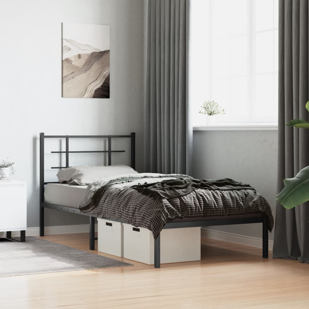 Metal Bed Frame without Mattress with Headboard Black 90 cm 190 cm