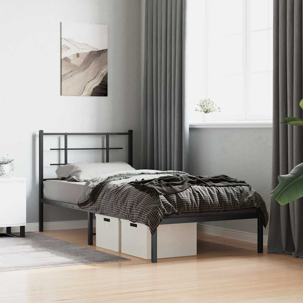 Metal Bed Frame without Mattress with Headboard Black 90 cm 200 cm