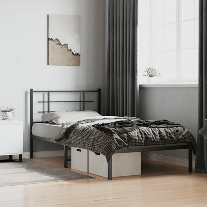Metal Bed Frame without Mattress with Headboard Black 107 cm 203 cm
