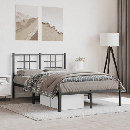 Metal Bed Frame without Mattress with Headboard Black 120 cm 190 cm