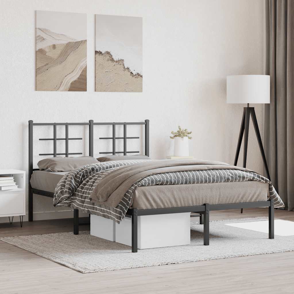 Metal Bed Frame without Mattress with Headboard Black 120 cm 200 cm