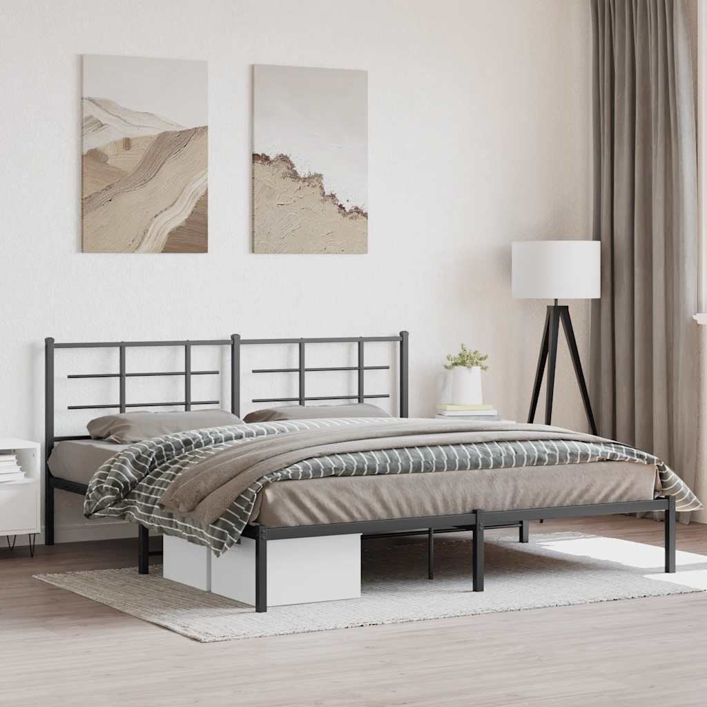 Metal Bed Frame without Mattress with Headboard Black 183 cm 213 cm