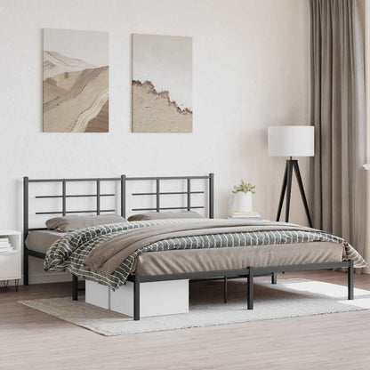 Metal Bed Frame without Mattress with Headboard Black 183 cm 213 cm