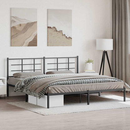 Metal Bed Frame without Mattress with Headboard Black 193 cm 203 cm