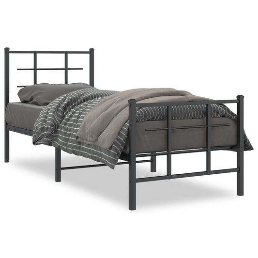 Metal Bed Frame without Mattress with Footboard with Headboard & Footboard Black 75 cm 190 cm