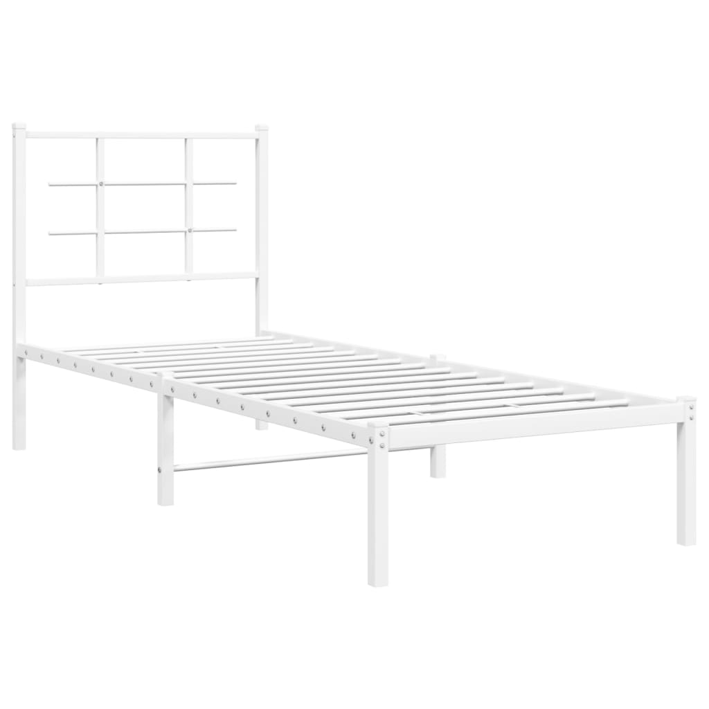 Metal Bed Frame without Mattress with Headboard White 75 cm 190 cm