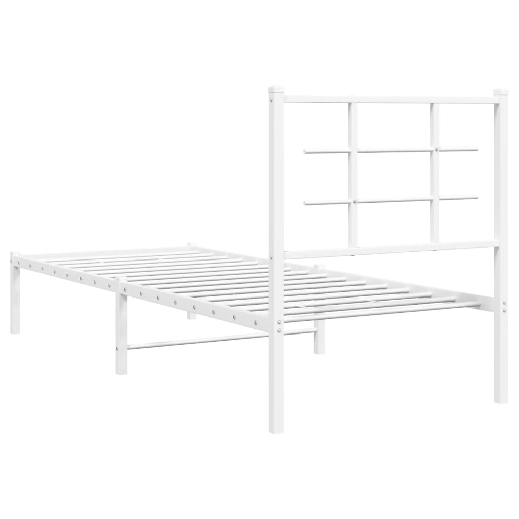 Metal Bed Frame without Mattress with Headboard White 75 cm 190 cm