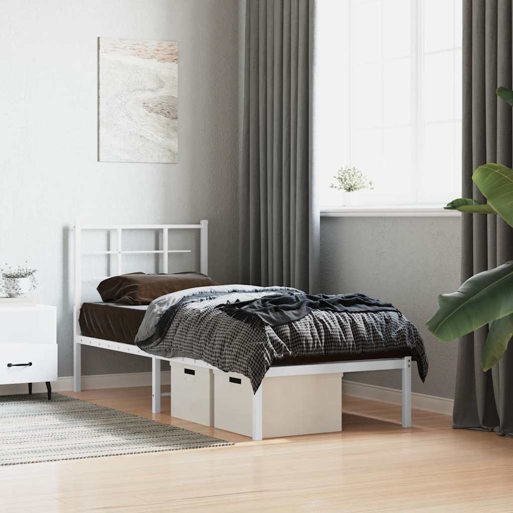 Metal Bed Frame without Mattress with Headboard White 80 cm 200 cm
