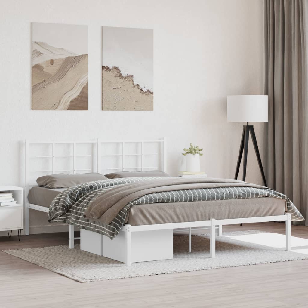 Metal Bed Frame without Mattress with Headboard White 150 cm 200 cm