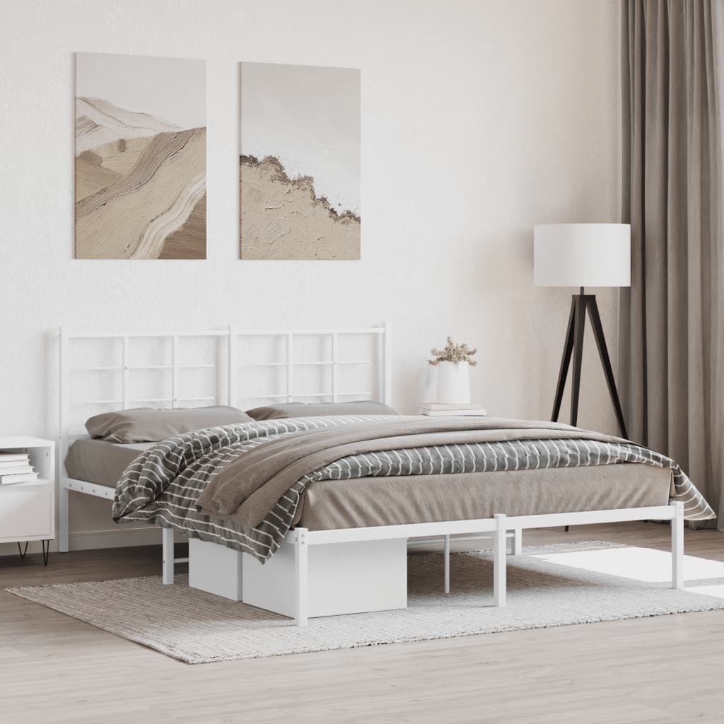 Metal Bed Frame without Mattress with Headboard White 160 cm 200 cm