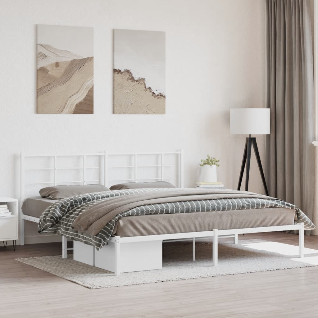 Metal Bed Frame without Mattress with Headboard White 180 cm 200 cm