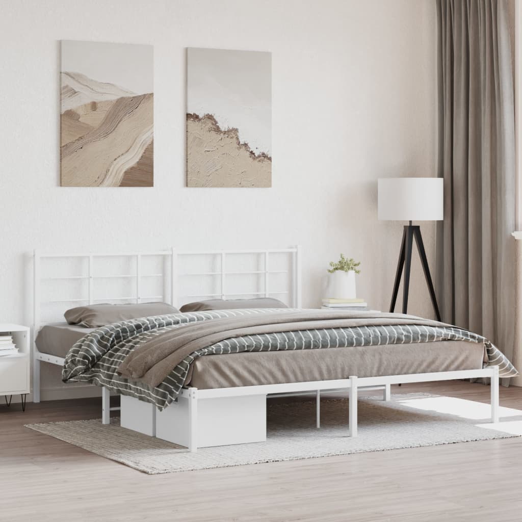Metal Bed Frame without Mattress with Headboard White 183 cm 213 cm