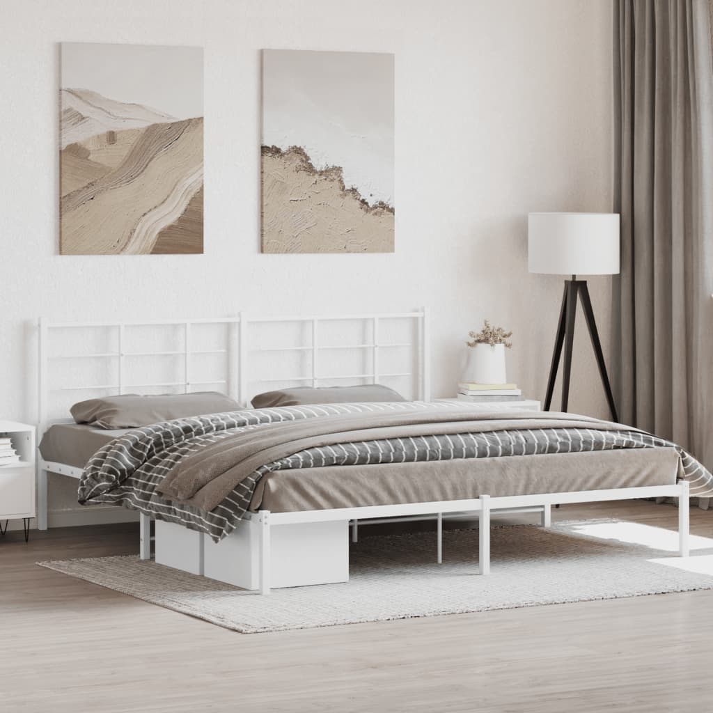 Metal Bed Frame without Mattress with Headboard White 193 cm 203 cm