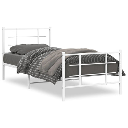 Metal Bed Frame without Mattress with Footboard with Headboard & Footboard White 90 cm 190 cm