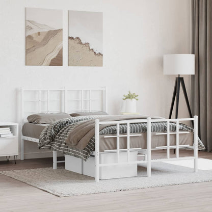 Metal Bed Frame without Mattress with Footboard with Headboard & Footboard White 120 cm 200 cm