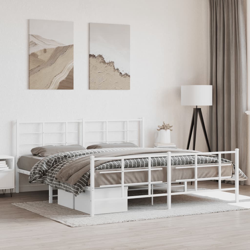 Metal Bed Frame without Mattress with Footboard with Headboard & Footboard White 183 cm 213 cm