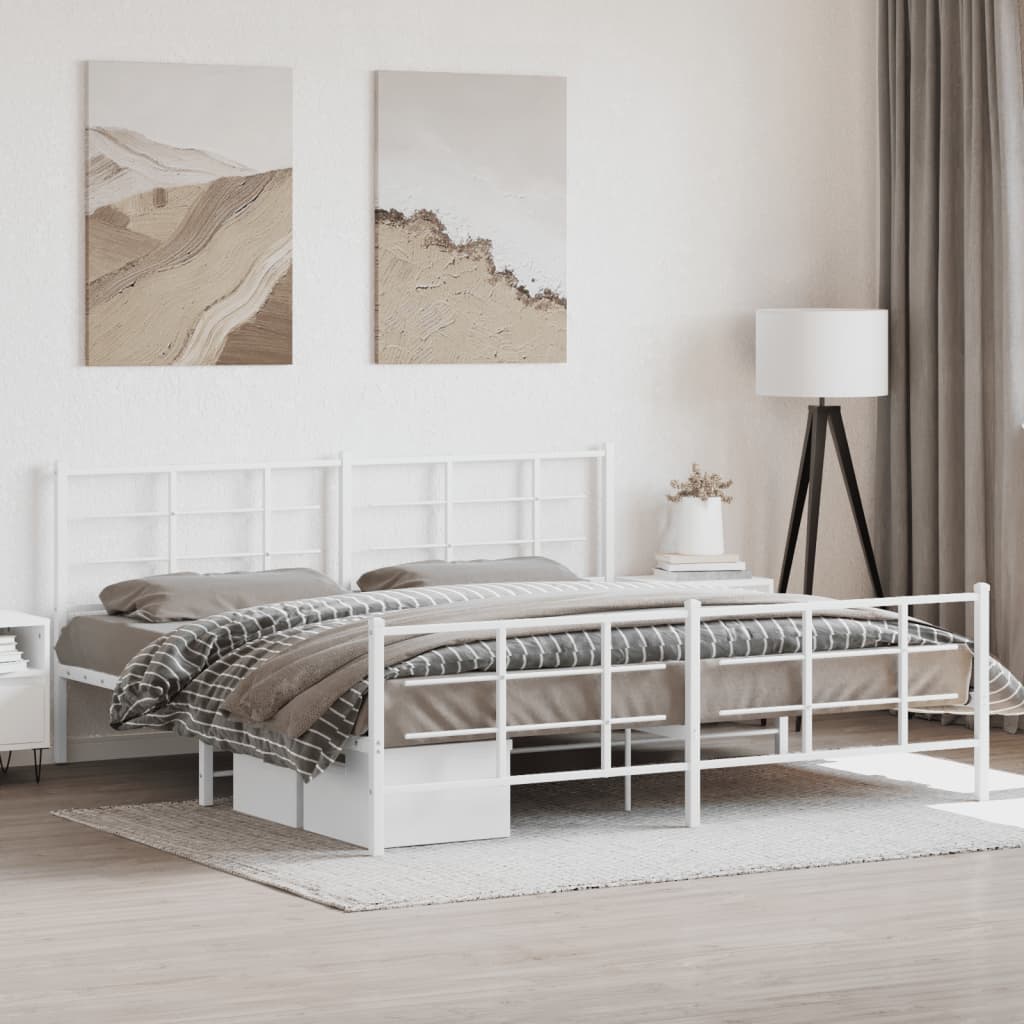 Metal Bed Frame without Mattress with Footboard with Headboard & Footboard White 193 cm 203 cm