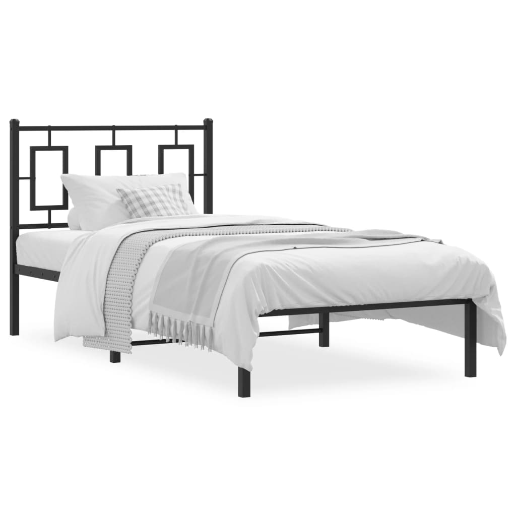Metal Bed Frame without Mattress with Headboard Black 90 cm 190 cm