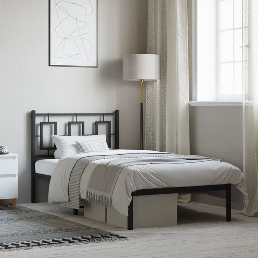 Metal Bed Frame without Mattress with Headboard Black 90 cm 190 cm