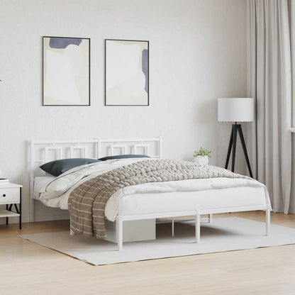 Metal Bed Frame without Mattress with Headboard White 150 cm 200 cm
