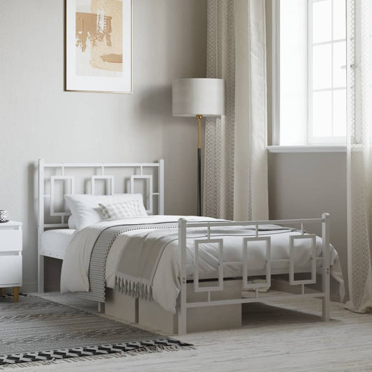 Metal Bed Frame without Mattress with Footboard with Headboard & Footboard White 90 cm 200 cm