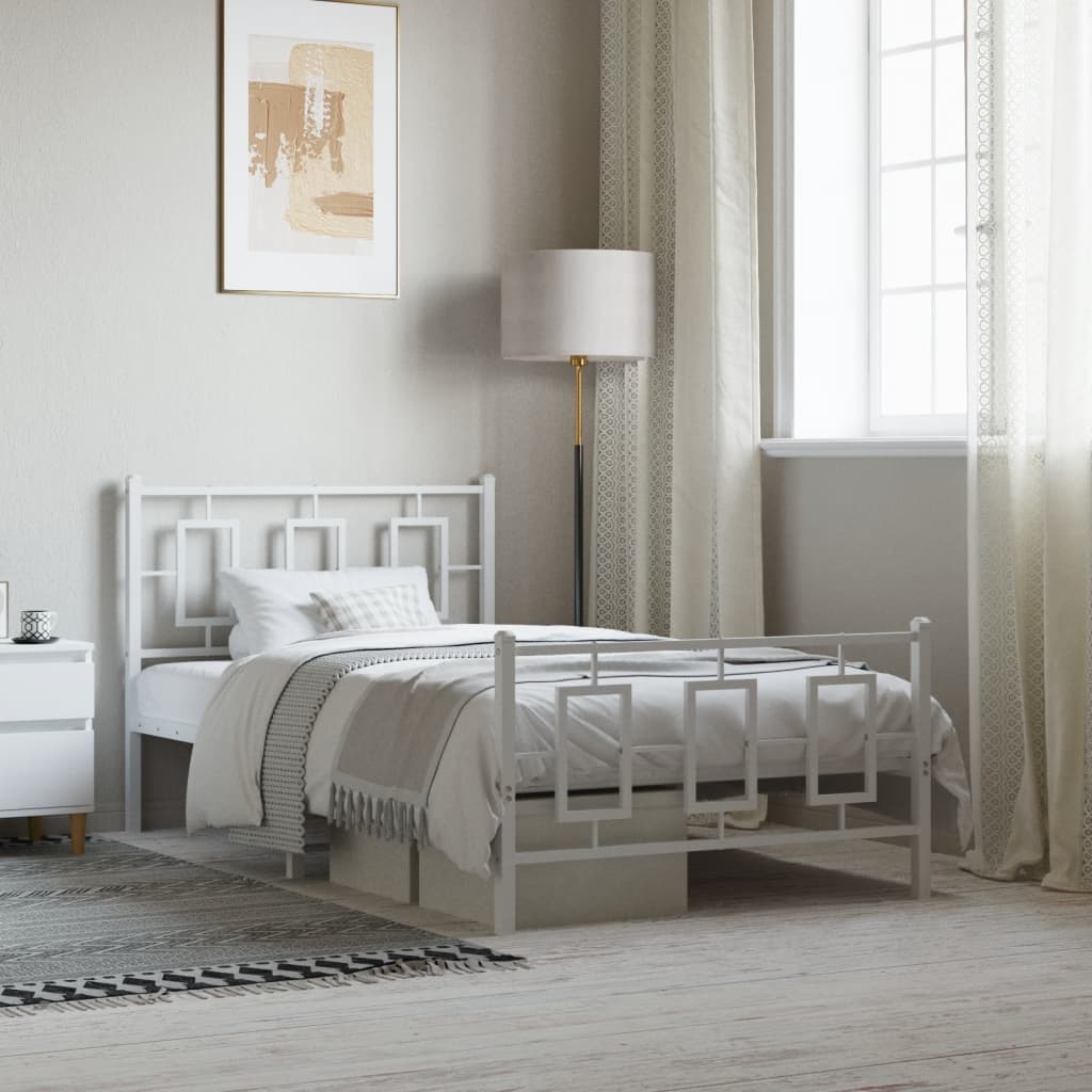 Metal Bed Frame without Mattress with Footboard with Headboard & Footboard White 100 cm 200 cm