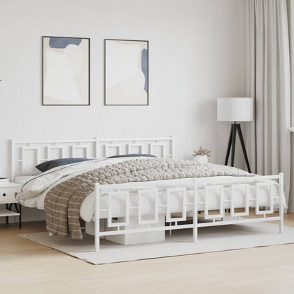Metal Bed Frame without Mattress with Footboard with Headboard & Footboard White 193 cm 203 cm