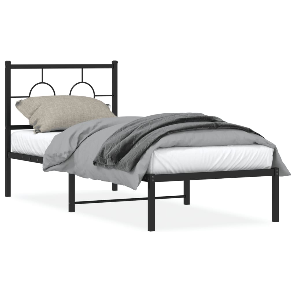 Metal Bed Frame without Mattress with Headboard Black 80 cm