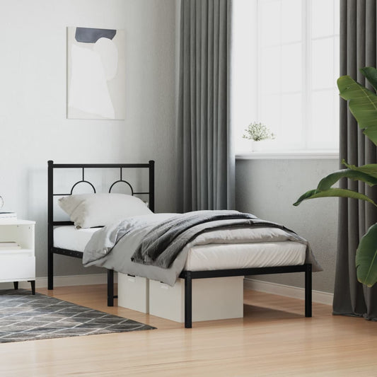 Metal Bed Frame without Mattress with Headboard Black 80 cm