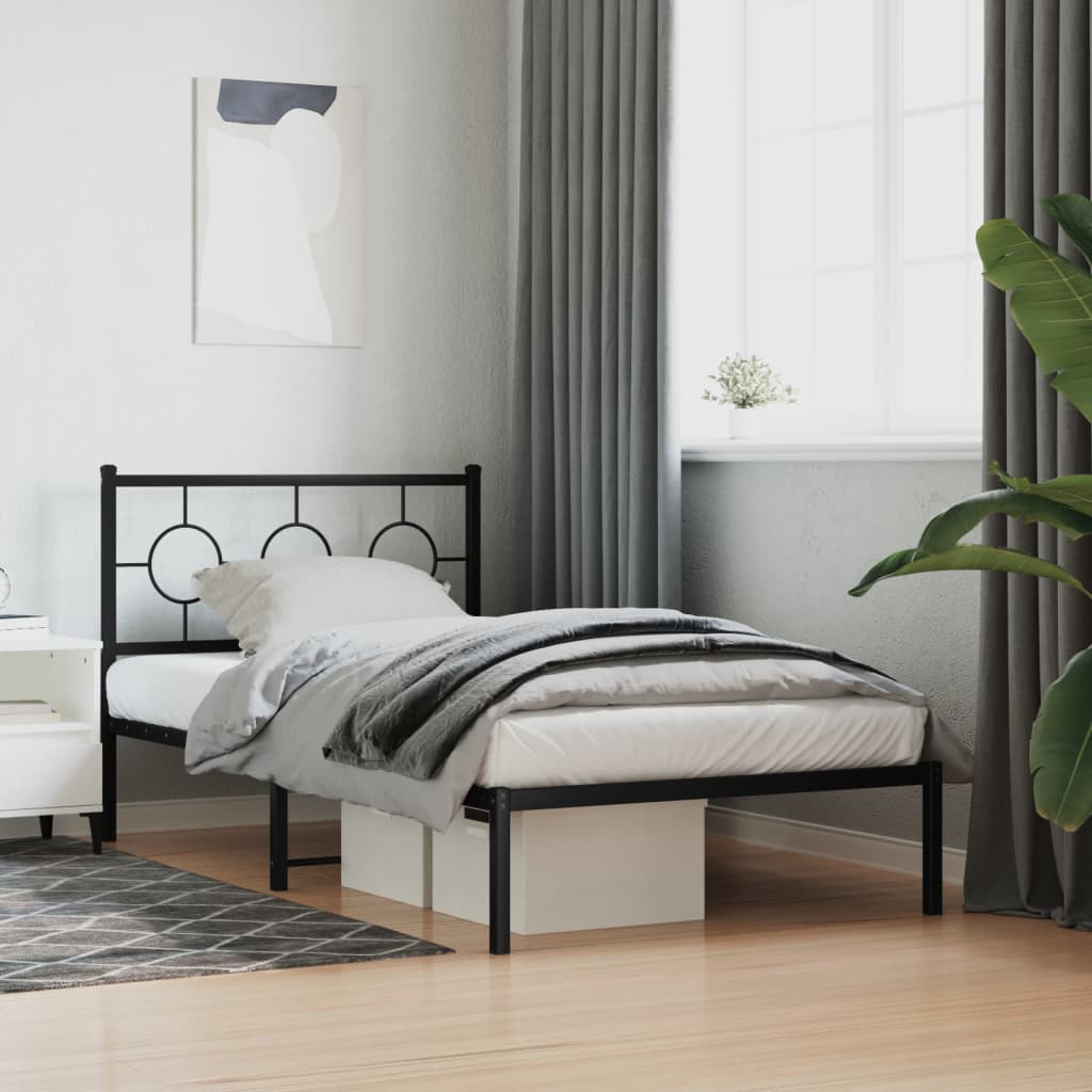 Metal Bed Frame without Mattress with Headboard Black 100 cm