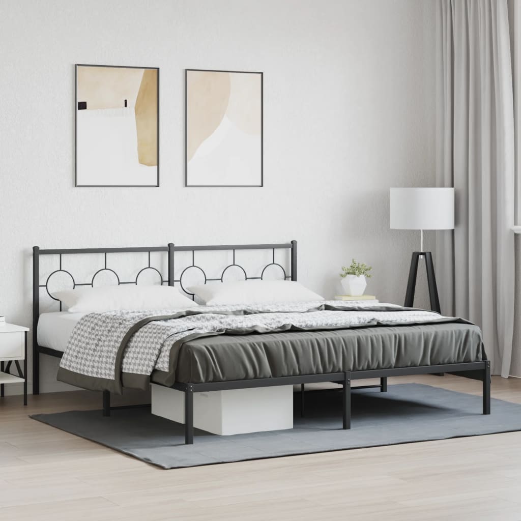 Metal Bed Frame without Mattress with Headboard Black 180 cm