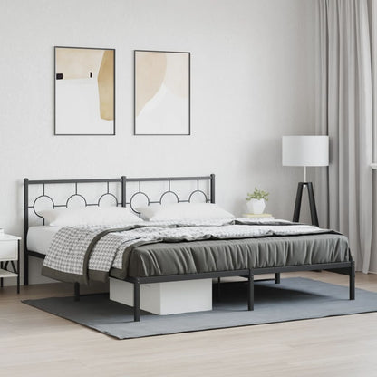 Metal Bed Frame without Mattress with Headboard Black 180 cm