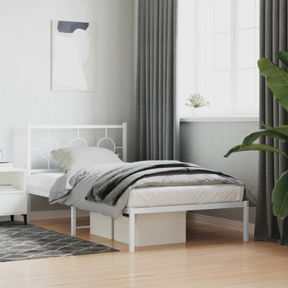 Metal Bed Frame without Mattress with Headboard White 100 cm