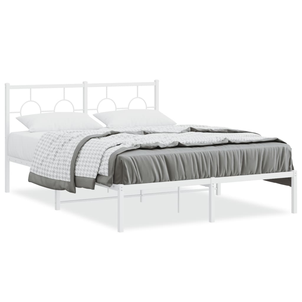 Metal Bed Frame without Mattress with Headboard White 140 cm