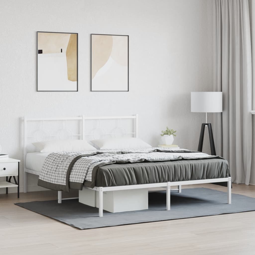 Metal Bed Frame without Mattress with Headboard White 150 cm