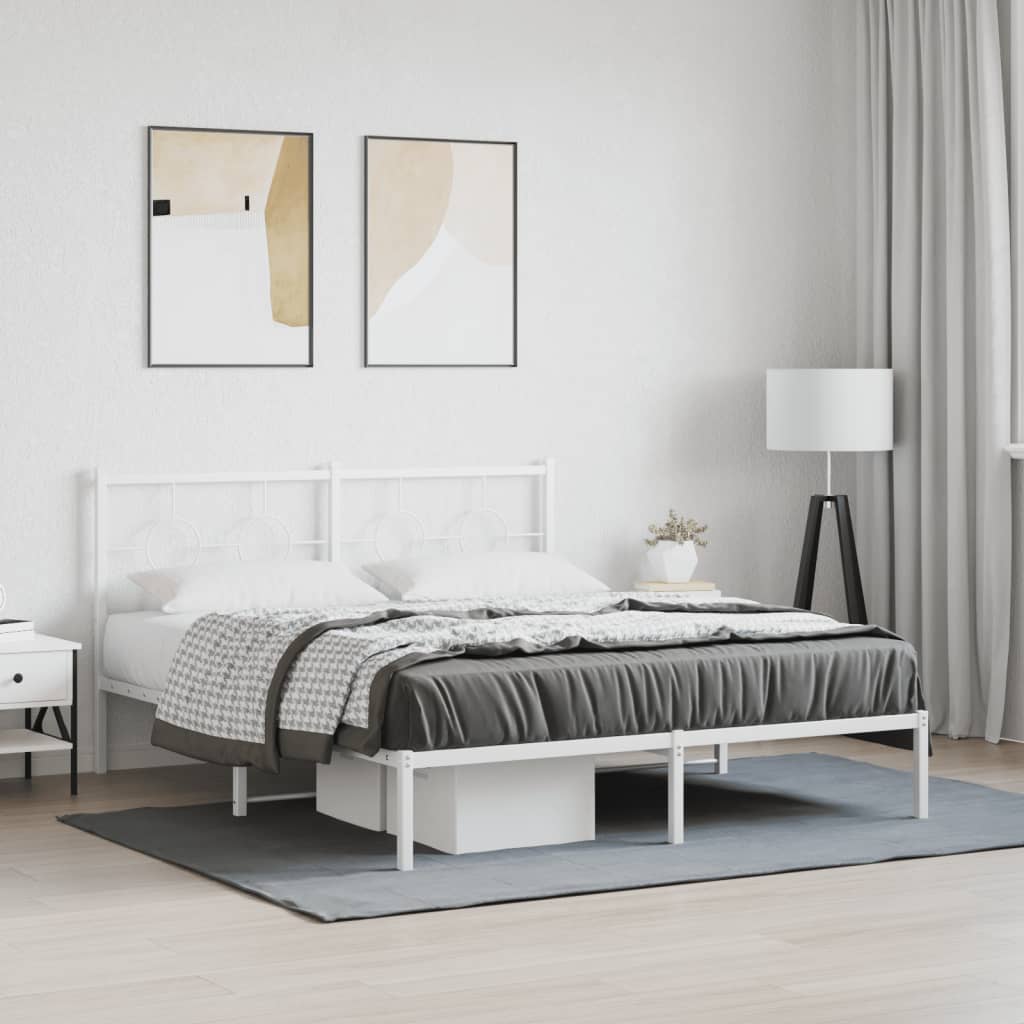 Metal Bed Frame without Mattress with Headboard White 160 cm