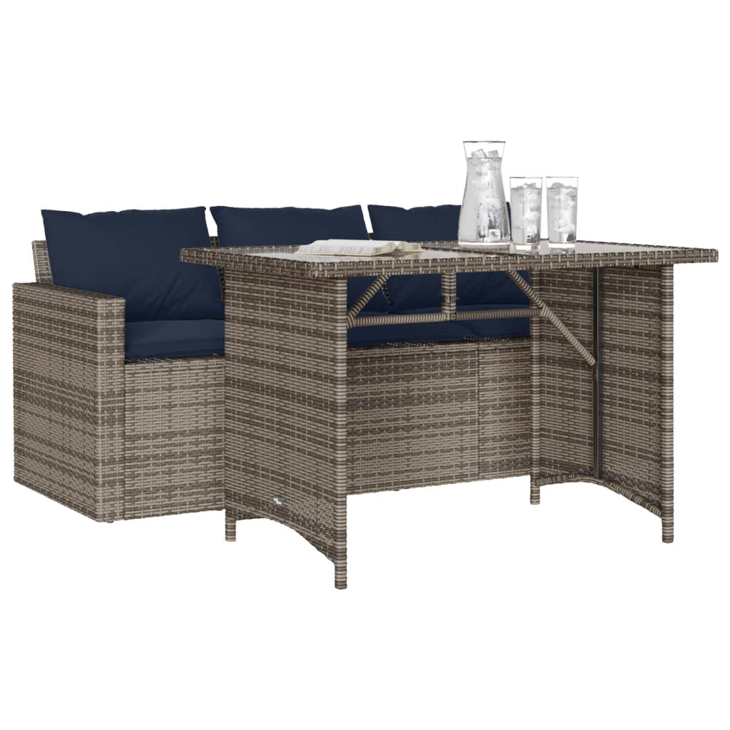 vidaXL 2 Piece Garden Dining Set with Cushions Grey Poly Rattan 3