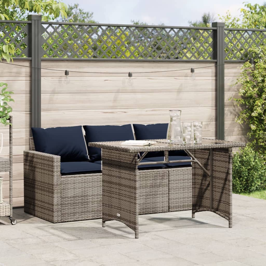 vidaXL 2 Piece Garden Dining Set with Cushions Grey Poly Rattan 1