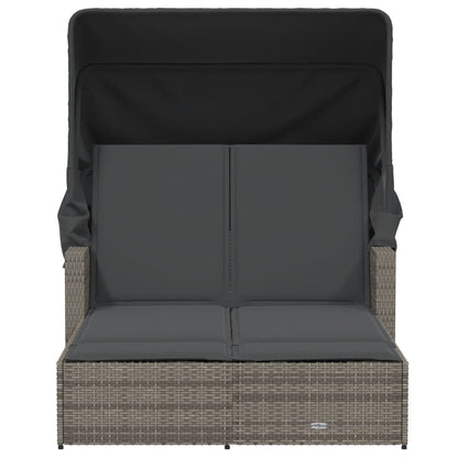 vidaXL Double Sun Lounger with Canopy and Cushions Grey Poly Rattan 4