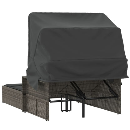 vidaXL Double Sun Lounger with Canopy and Cushions Grey Poly Rattan 6