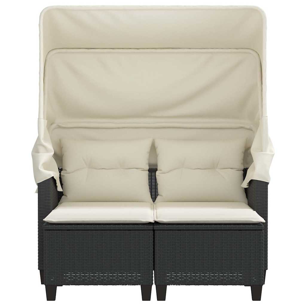 vidaXL Garden Sofa 2-Seater with Canopy and Stools Black Poly Rattan 5