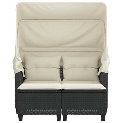 vidaXL Garden Sofa 2-Seater with Canopy and Stools Black Poly Rattan 5